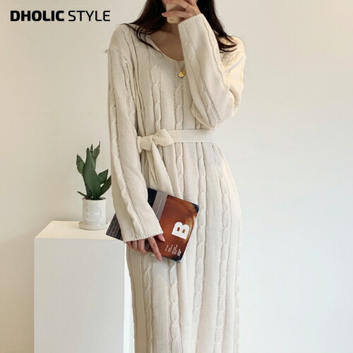 楽天市場 ストラップ付ツイストニットロングワンピース P レディース Ops 韓国 ファッション ワンピース ロング Hライン ストレート 長袖 ニット ルーズ ゆったり 大人 Vネック 無地 体型カバー マタニティ カジュアル 秋 冬 春 Style Dholic Style