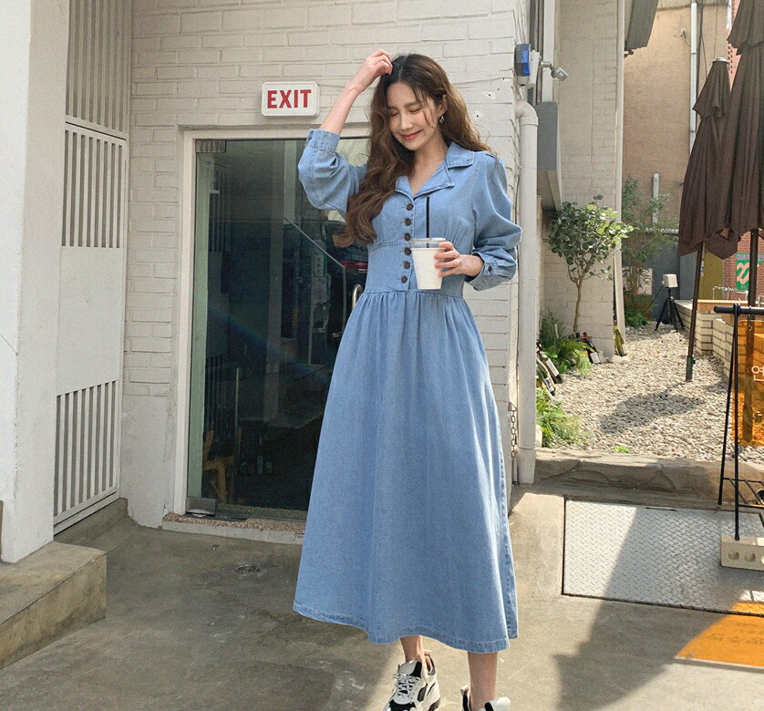 新作10 Off バックゴムロングジーンズ太陽面爆発フロック P レディース Ops 韓国 流行り物 ワンピース ロングワンピース デニムワンピース フレア A並 風情 カラー 長袖 華奢 タイト 略式 秋場 冬季 Style Musiciantuts Com