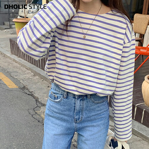 楽天市場 全商品10 Off コットンボーダーtシャツ P216324 レディース Tops 韓国 ファッション トップス Tシャツ カットソー ラウンドネック クルーネック 長袖 ロングスリーブ ルーズ ゆったり ボックスシルエット パターン 柄 カジュアル 秋 春 Style Dholic