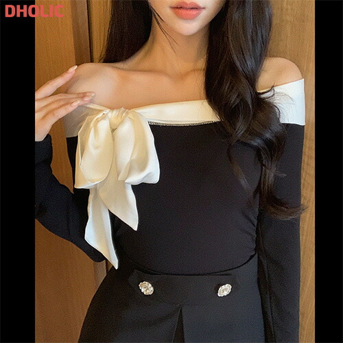 tops レディース 韓国流行り物 トップス カットソー 長袖 オフショルダー 鎖骨 シュロの葉のど首 クロップド きつい か細い 伸びる 色っぽい ラブリー 女子らしい 心地よい 春 秋  SSHOLE