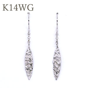 地金フックピアス 凹凸模様 K14WG(ホワイトゴールド k14wg 14金) 凹凸模様とシャープな形状がスタイリッシュ 【デコボコ/プレートタイプ】【送料無料】