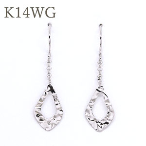 地金フックピアス　凹凸模様 K14WG(ホワイトゴールド k14wg 14金) 凹凸模様とシャープな形状がスタイリッシュ 【デコボコ／プレートタイプ】【送料無料】