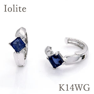 【正規品】ピアリング カラーストーン：アイオライト K10WG(ホワイトゴールド ) K14WG(ホワイトゴールド ) ボリューム感のあるフープのセンターには スクエア型のカラーストーン！ 【k14wg 14金】【イヤリング】【9月誕生石】【送料無料】
