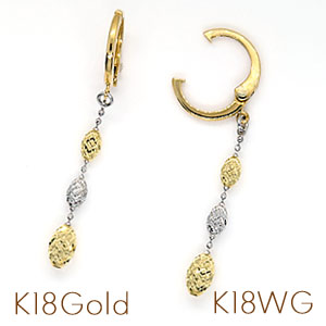 イヤリングなのにピアスの装い! ロングモチーフピアリング 正規品 K18Gold(ゴールド)/K18WG(ホワイトゴールド) スクランブルカットされたボールが 動くたびキラキラ輝く♪ 【送料無料】【wg/gold/k18/18金】 【K18ピアリング 正規品】