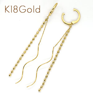 イヤリングなのにピアスの装い! ピアリング 正規品 ロングモチーフ K18Gold(ゴールド) K18Goldの繊細な曲線デザインと カットボールチェーンの組合せ どんなシーンでもご利用頂けるデザイン 【送料無料】【gold/k18/18金】【K18ピアリング】