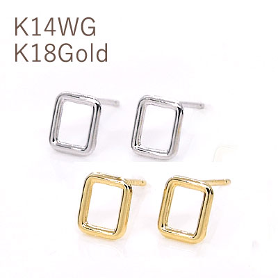 地金ピアス スクエアモチーフK18Gold(ゴールド 18金 k18 gold)K14WG(ホワイトゴールド 14金 k14wg)【四角】【ギフト/贈り物/プレゼント】【プチピアス】【送料無料】|卸直営 WATANABE