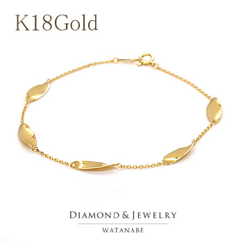 18金ブレスレット＜リーフモチーフ＞ K18Gold(ゴールド k18gold k18yg yg YG) [全長 約18cm／約1.0g] 【送料無料】【レディースブレスレット】 【ギフト／クリスマスプレゼント】 【アズキチェーン】【イエローゴールド】 50,280円