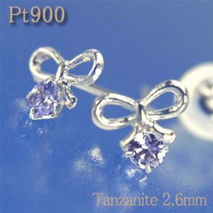 ピアス　リボンモチーフ Pt900(プラチナ PT pt) タンザナイト (12月誕生石) フェミニンなリボンがかわいらしい♪【カラーストーン ピアス】【送料無料】 ｜卸直営　WATANABE