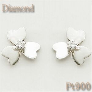 ピアス　クローバーモチーフ ダイヤモンド 約0.02ct Pt900(プラチナ PT pt) 四つ葉ではない三つ葉のクローバー 立体感のあるかわいいデザイン 【4月誕生石】【送料無料】
