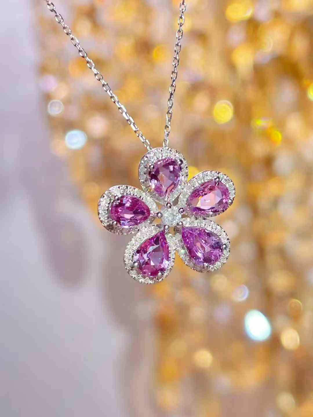1.7ct ノーヒート パパラチャ ピンクサファイア ネックレス 18Kホワイトゴールド|Diamond Celeb