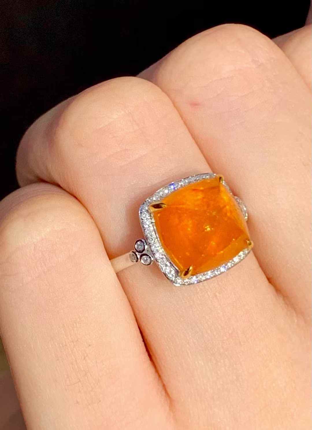 6.68ct 高品質スペサルタイト（ファンタガーネット）リング 18Kホワイトゴールド