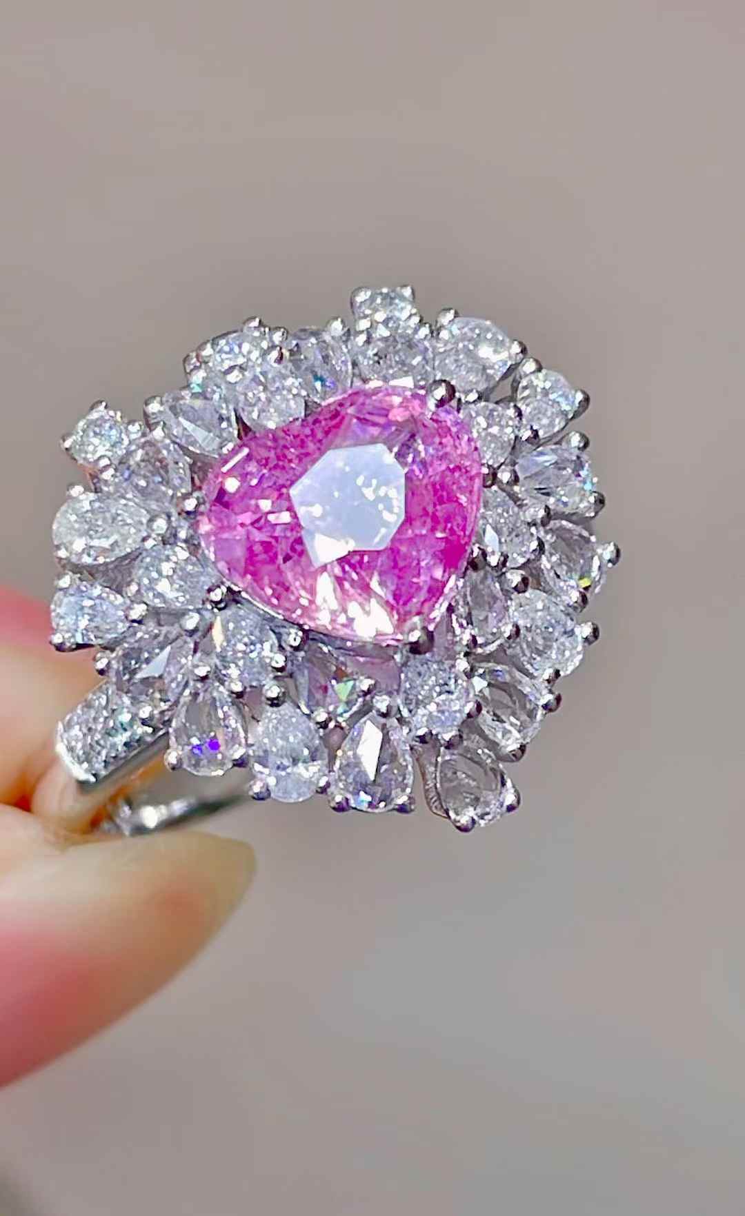 計2.1ct 天然無焼 ノーヒート パパラチアサファイア ハートカット リングペンダント 2way PT950｜Diamond Celeb