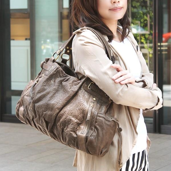 【Carron Select】 本革ラムレザー 大人の上品旬カジュアル 2ハンドルショルダーボストン<アディー> オリーブグレー|バッグ英国ストール キャロン国