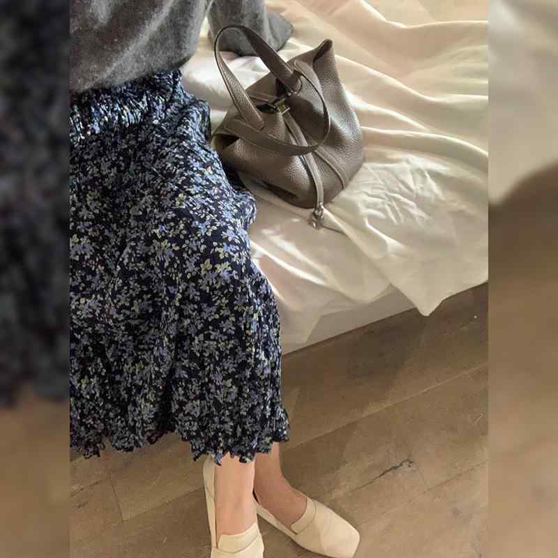 花柄ロングプリーツスカート 御花刷り上げる レトロ 花の 魚の 尾の 半身の 長々しい スコートの レディース 春夏の 2024年の 新型の 弱められた 子の 韓国 高さ 腰の 百の しわの a 字の スコートx3