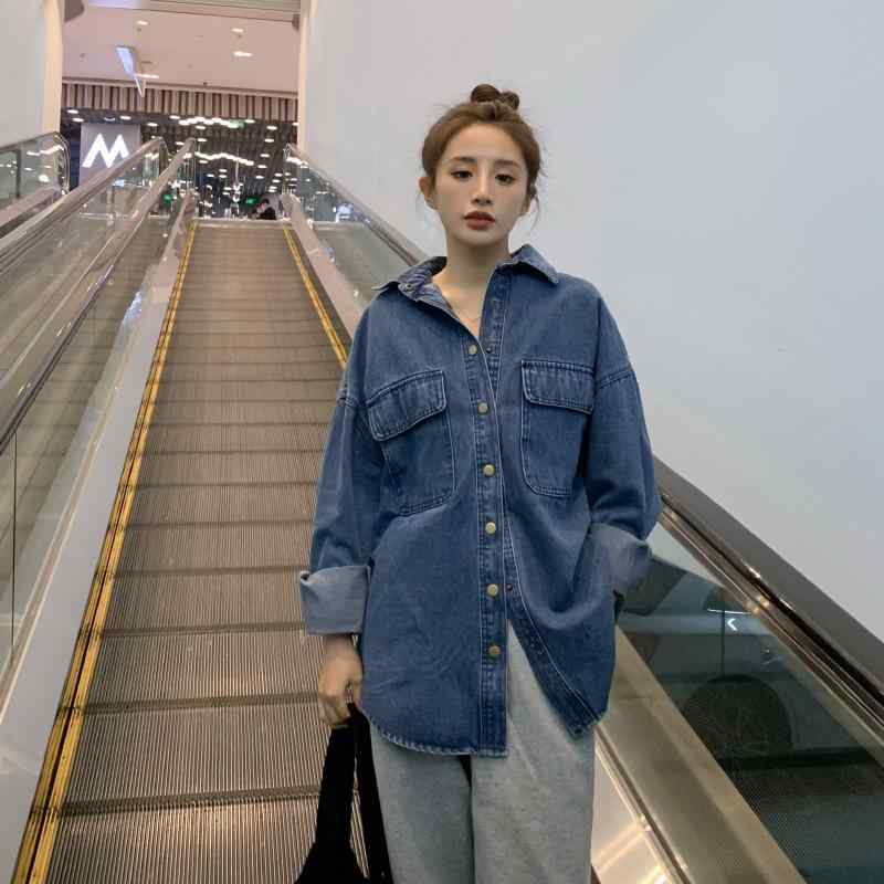 レディース デニム シャツ ジャケット ビンテージ ブルー ゆったり 韓国 レイヤリング ソフト 素材 春秋 普段使い スタイリッシュ 軽量 通勤 トップス