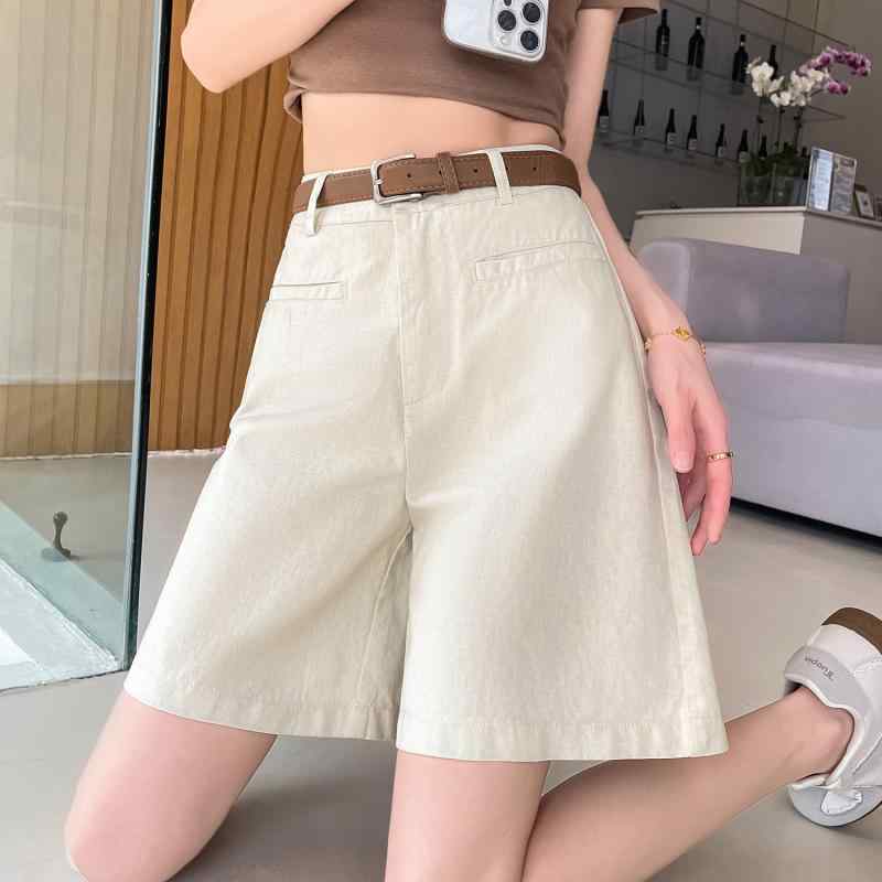 ショートパンツ レディース 夏用 薄手 ハイウエスト ゆったり ワイドレッグ 韓国 カジュアル ファッション 小柄対応 ホットパンツ 短パン 通勤用 普段使い 軽量 伸縮性 吸湿速乾 デニム風 ビッグシルエット ブラック ピンク系