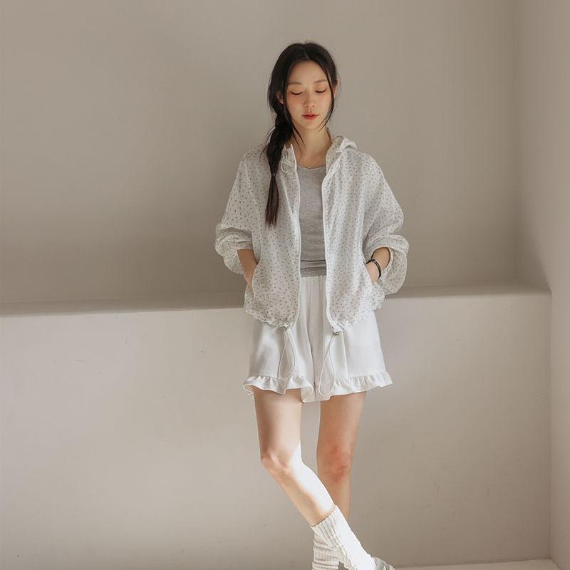 ショート丈 カーディガン 春秋 2025 軽薄 タイプの 甘美な 上着の ひもと 帽子の カーディガンの 清新な 花の 日焼け防止の ショート コート