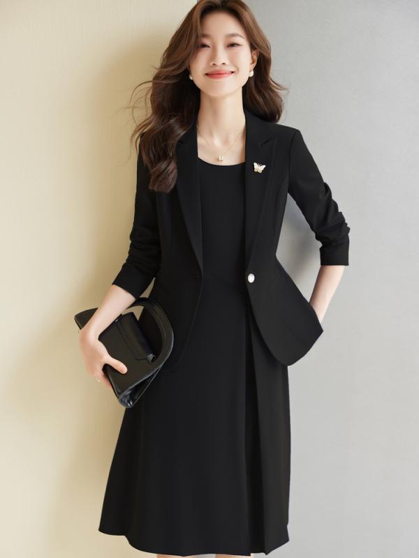 ワンピース レディース ブラック スーツ 秋冬 通勤用 ビジネス 洗練 高級感 セットアップ フォーマル 仕事服 職業装