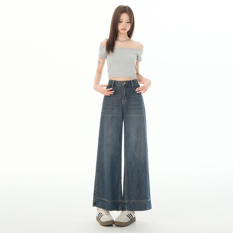 春夏 レディース ワイドレッグ デニムパンツ 9分丈 接触冷感 リヨセル 再生繊維 ネイビー 小柄対応 柔らか 垂れ感 通勤 普段使い 伸縮性 軽量 吸湿速乾