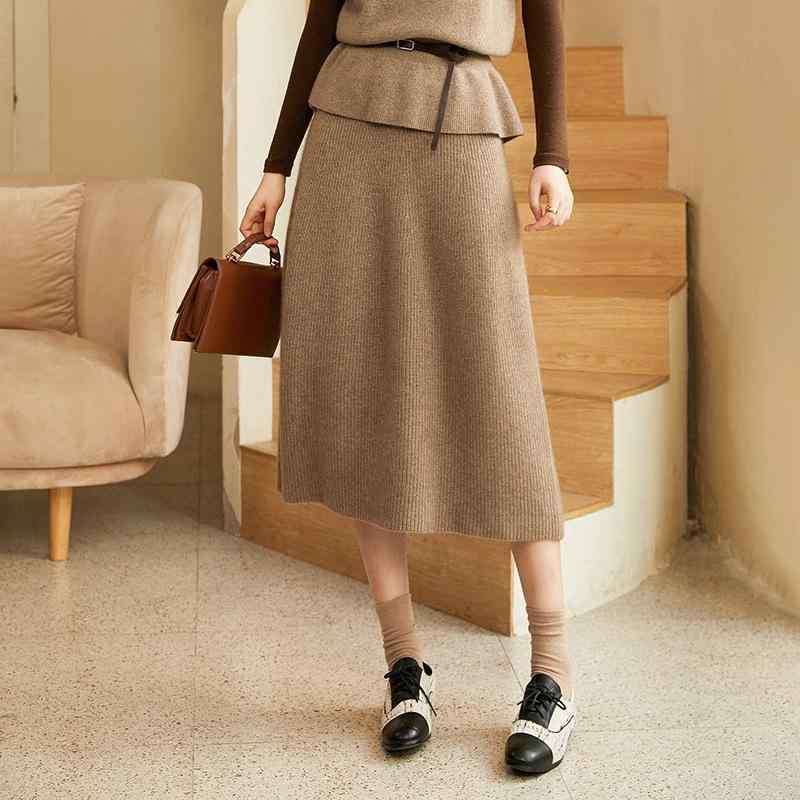 スカート レディース ハイウエスト ニット 厚手 暖か 柔らかい 秋冬 レイヤード 普段使い