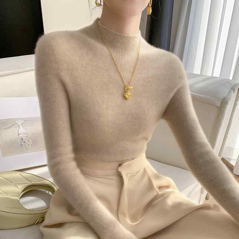 レディース ニットセーター シームレス 高級感 ハーフハイネック カシミヤ 素材 スリムフィット ボディコン インナー トップス 万能 コーディネート 軽量 伸縮性 通勤用 普段使い 秋冬