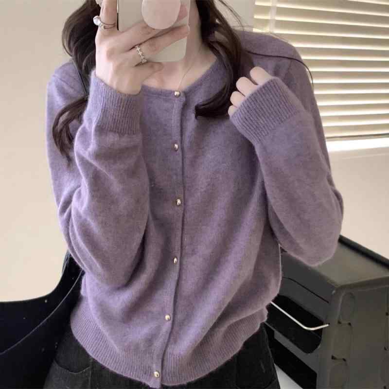 レディース ニットカーディガン 春秋 ウール カシミヤ ラウンドネック ショート丈 スリムフィット 薄手 セーター トップス インナー 普段使い 軽量 伸縮性