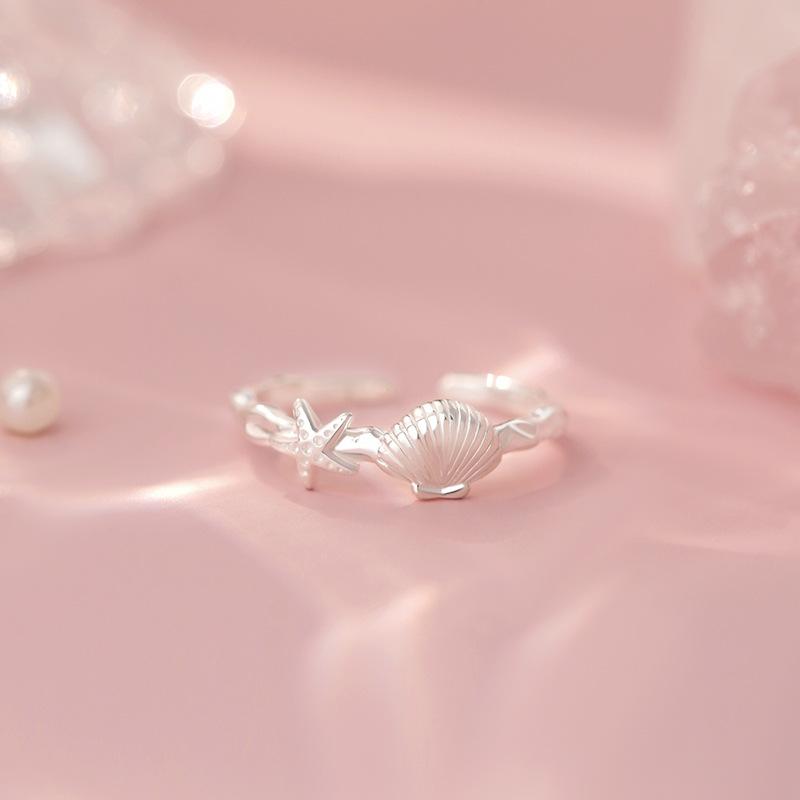 指輪 銀 海星 貝殻 モチーフ シンプル かわいい 韓国 アクセサリー 日常使い シルバー ジュエリー 爽やか 個性 ハンドピース