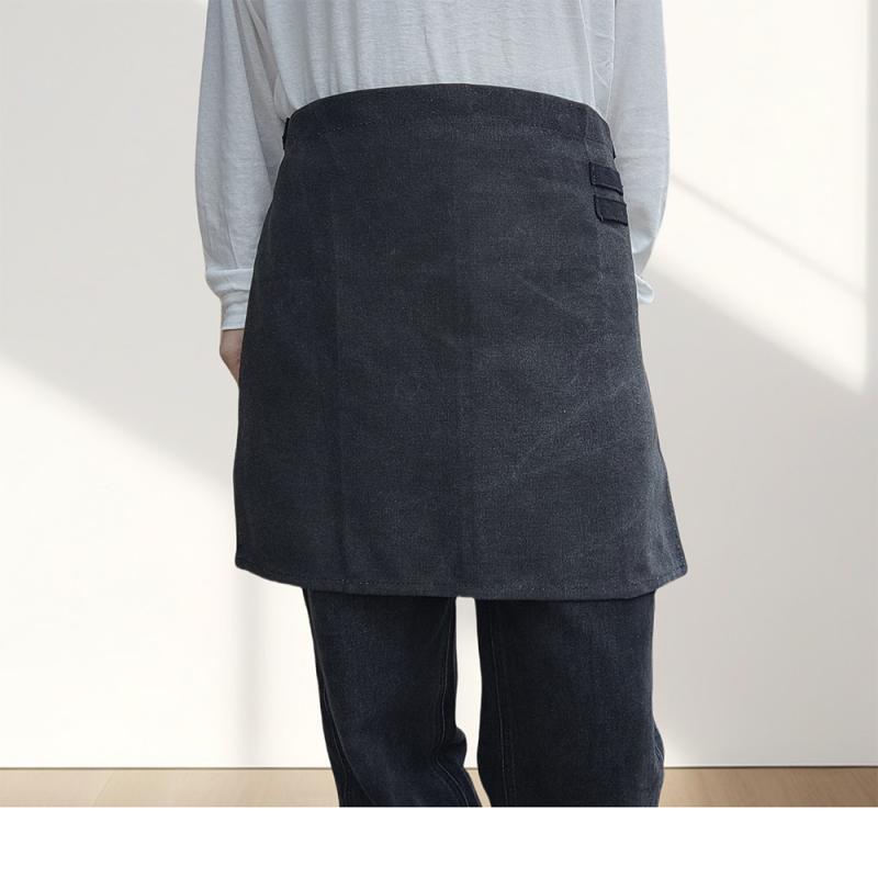 エプロン 男女用 ハーフ丈 ブラック 厚手キャンバス 無ポケット レトロ ビンテージ シンプル 作業用 耐久性 普段使い