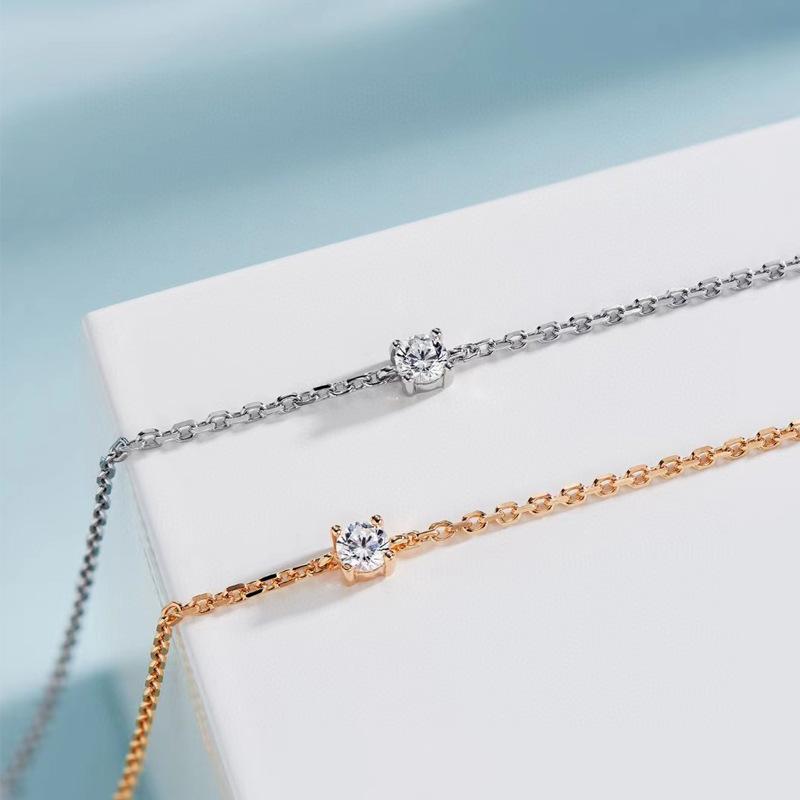 ブレスレット レディース 925シルバー ローズゴールド 一粒ジルコニア 高級感 ジュエリー シンプルアクセサリー ファッション小物 日常使い 軽量タイプ 華奢チェーン 女性向けギフト アイテム スタイリッシュ モダンスタイル