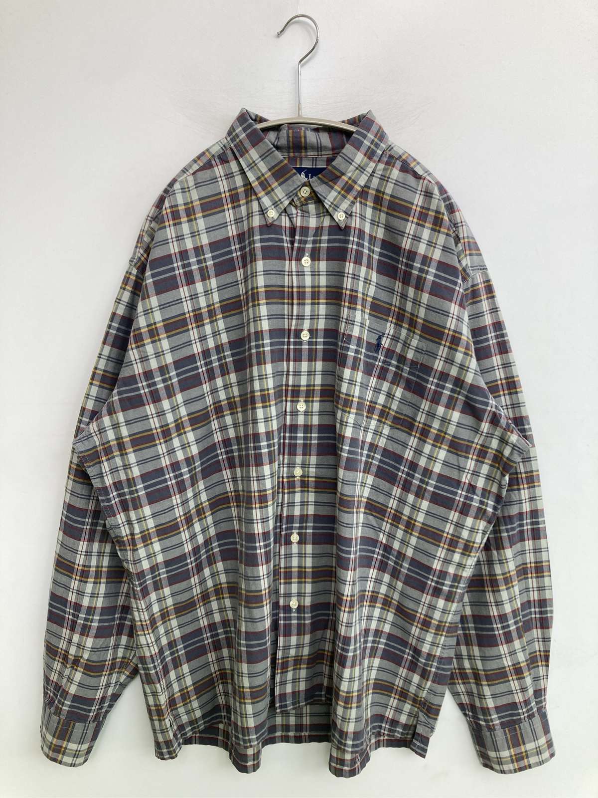 【中古】Ralph Lauren ラルフローレン プルオーバー/トップ L 薄墨色 綿織物 照合のしるし柄 ワンポイント ブランド名ロゴタイプ 刺しゅう 真っただ中丈 長袖 名取り草落ち込む レギュラー色つや メンズ