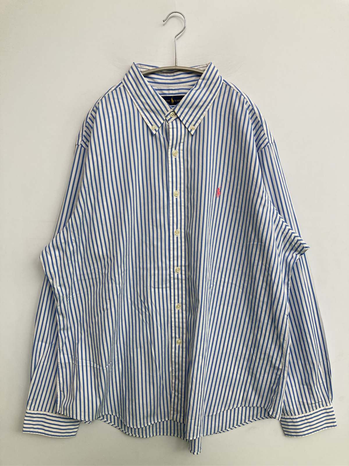 【中古】Ralph Lauren ラルフローレン プルオーバー/トップ XXL 青み 綿織物 縞模様柄 ワンポイント ブランド名ロゴタイプ 真っただ中丈 長袖 名取り草落ち込む メンズ