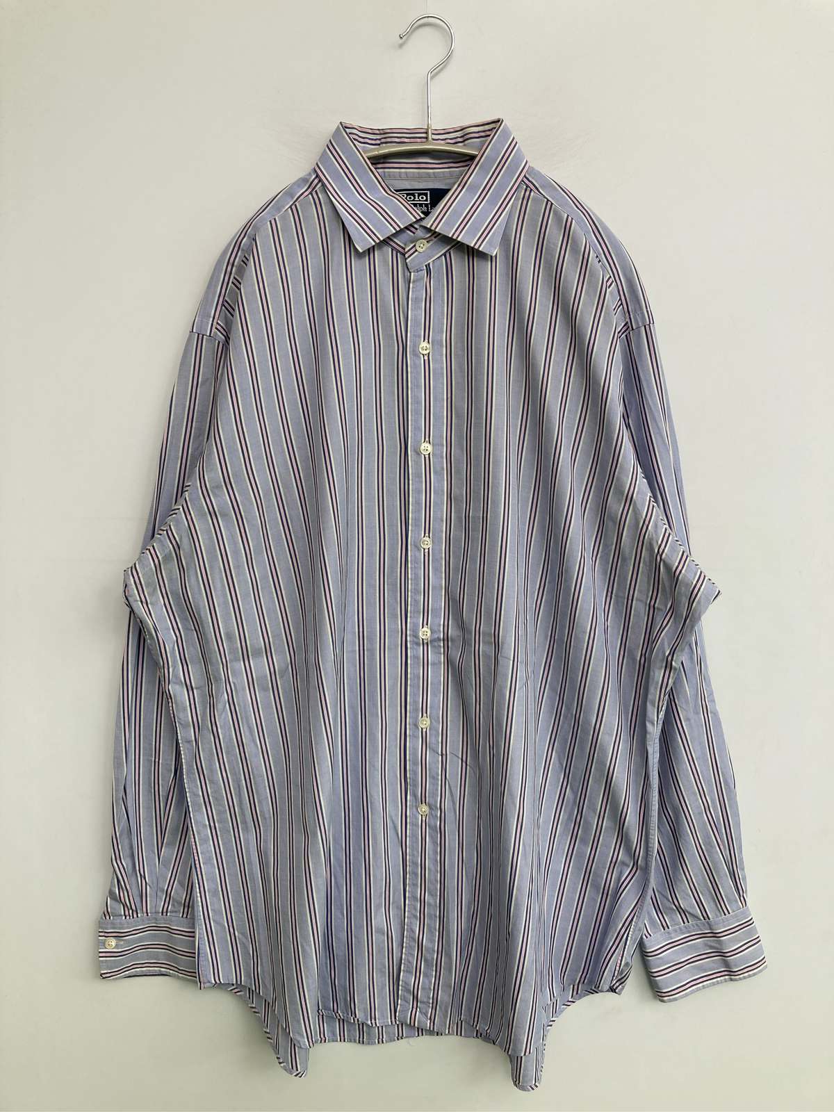 【中古】Polo by Ralph Lauren ポロバイラルフローレン プルオーバー/トップ 17-34 天の原青み 縞模様柄 真っただ中丈 長袖 レギュラー色つや メンズ