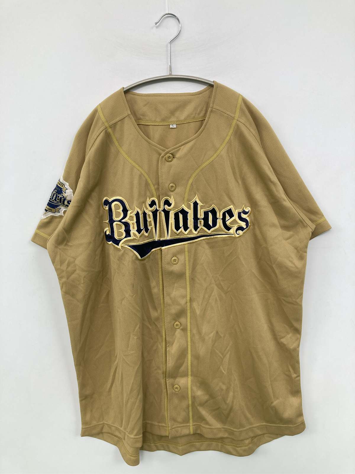 【中古】BUFFALO プルオーバー/トップ L ベージュ プルオーバー ブランド名ロゴタイプ 刺しゅう ロング丈 半袖 否色合い メンズ