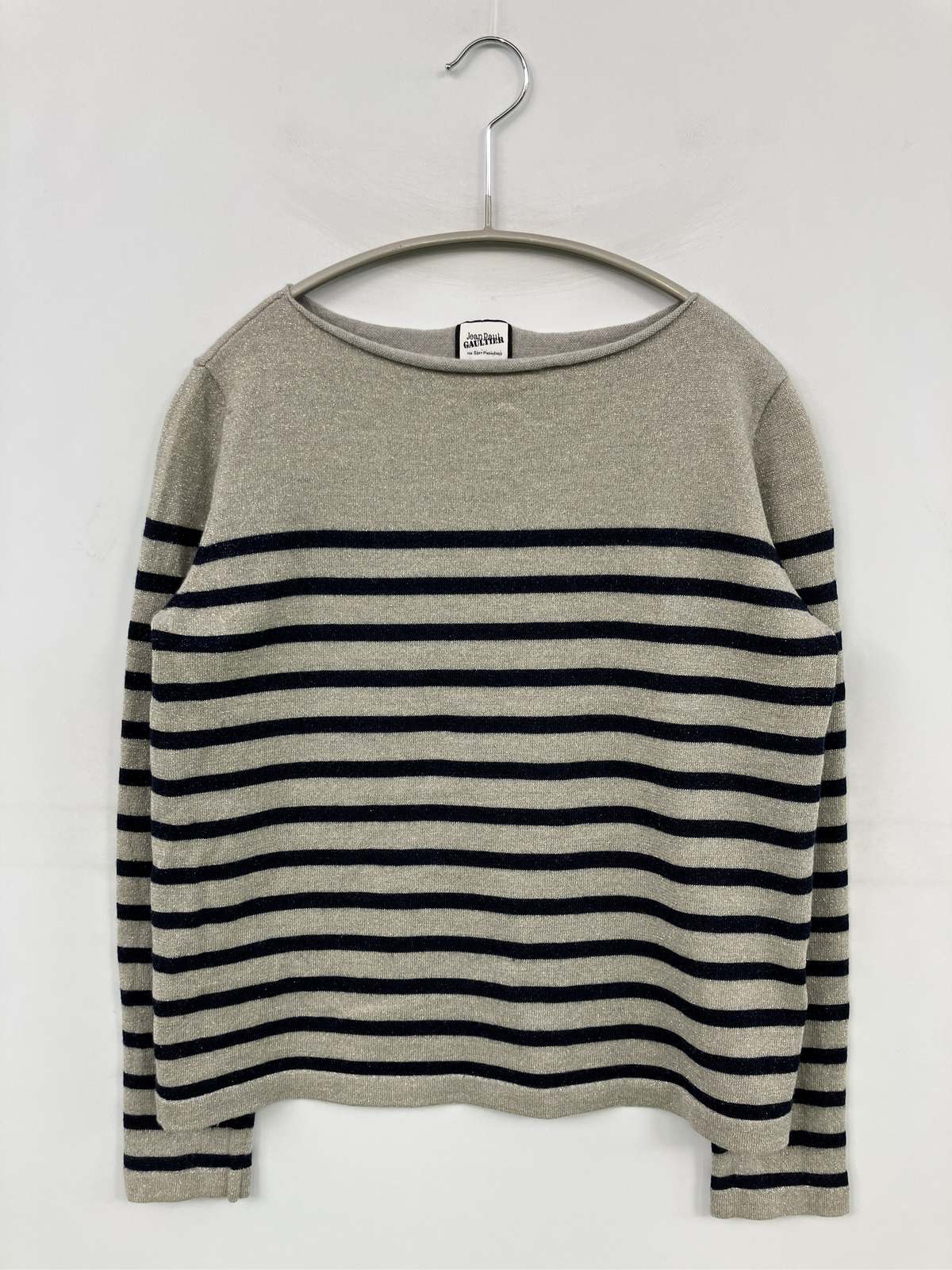 【中古】jeanPaul GAULTIER 編み物/スウェーター 38 薄墨色 羊毛・編み物 間借り人柄 長袖 真っただ中丈 小船素っ首 レディース