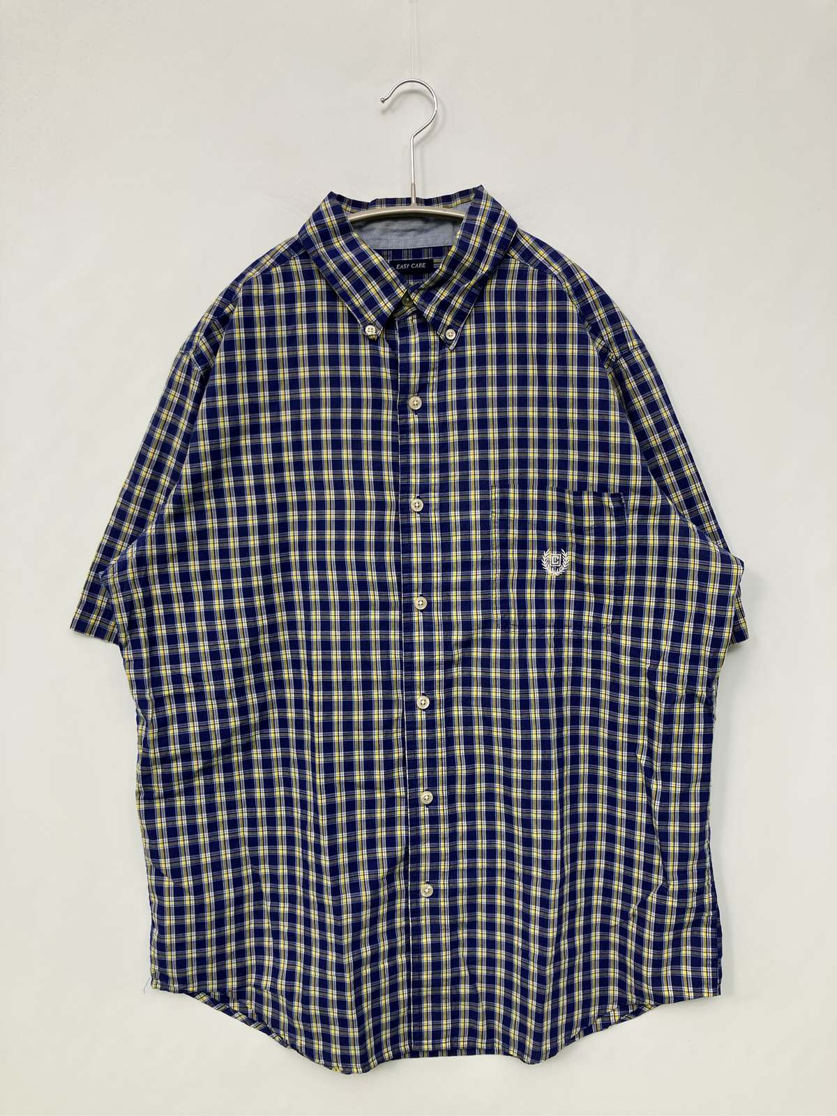 【中古】CHAPS チャップス プルオーバー/トップ M/M 青み 綿織物 照合のしるし柄 ワンポイント ブランド名ロゴタイプ 真っただ中丈 半袖 名取り草落ち込む メンズ