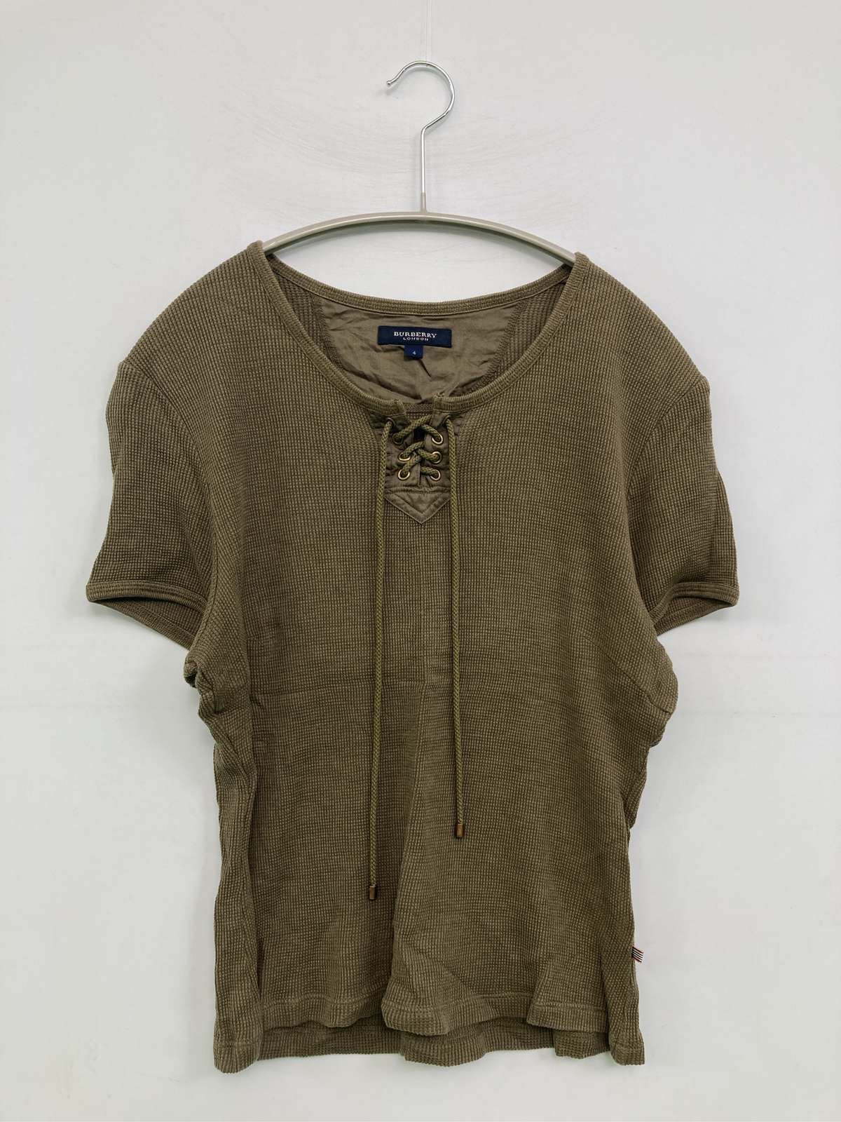 【中古】BURBERRY LONDON バーバリーロンドン プルオーバー/カットソー 4 カーキ 無地 真っただ中丈 半袖 ヘンリー素っ首 レディース