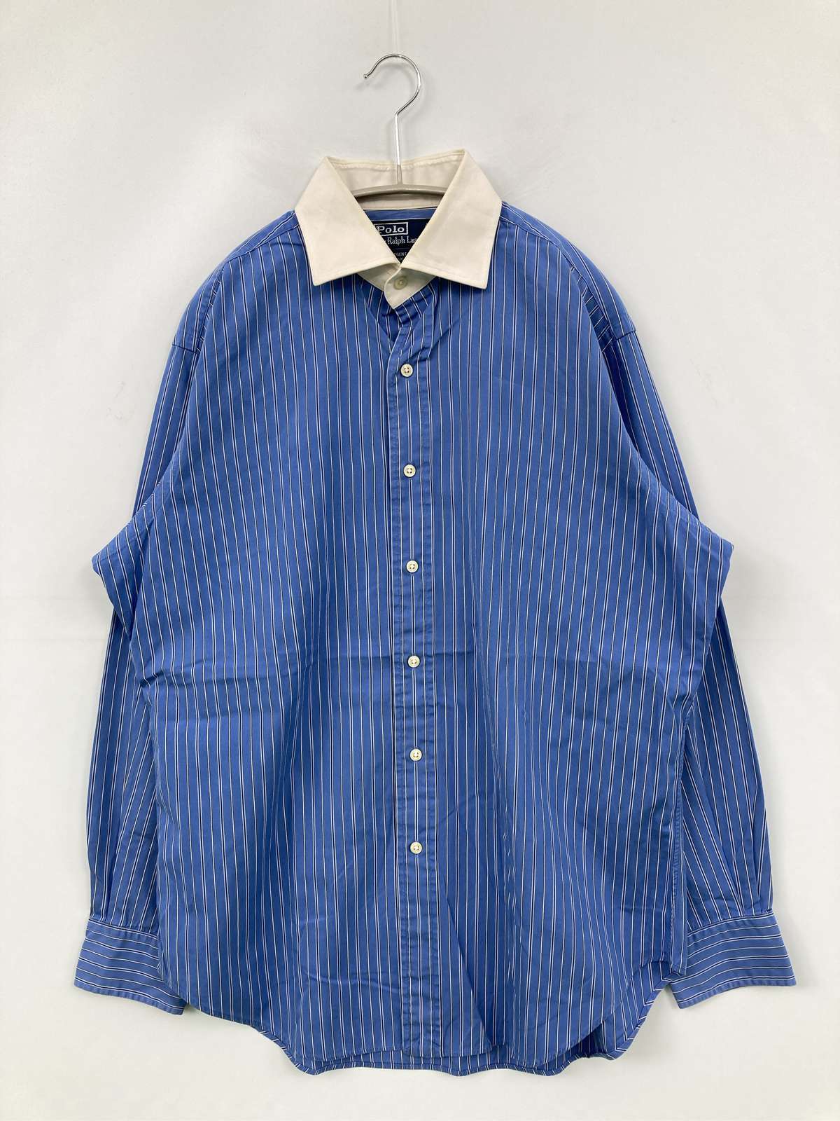 【中古】Polo by Ralph Lauren ポロバイラルフローレン シャツ/ブラウス 15 1/2 32/33 ブルー ストライプ柄 ミドル丈 長袖 レギュラーカラー メンズ｜digdig 店