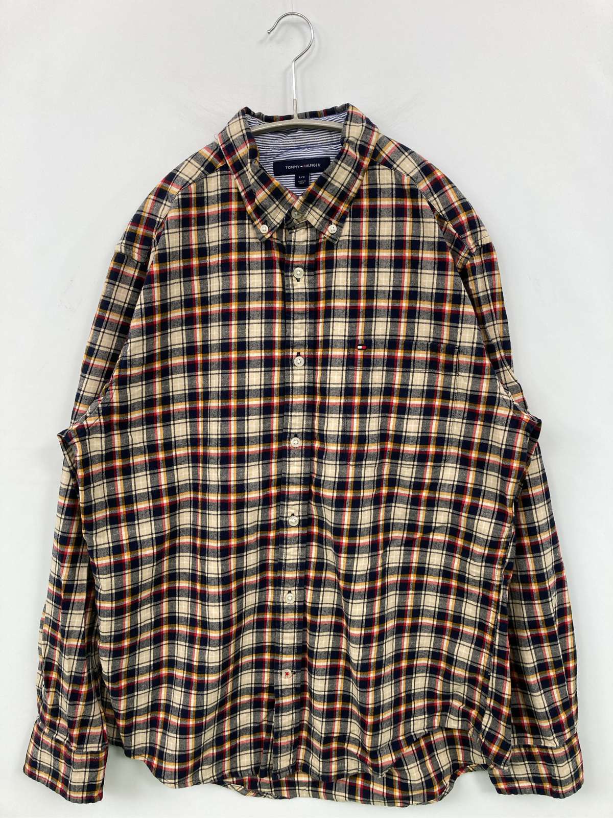 【中古】TOMMY HILFIGER トミーヒルフィガー シャツ/ブラウス L/G ベージュ メンズ｜digdig 店
