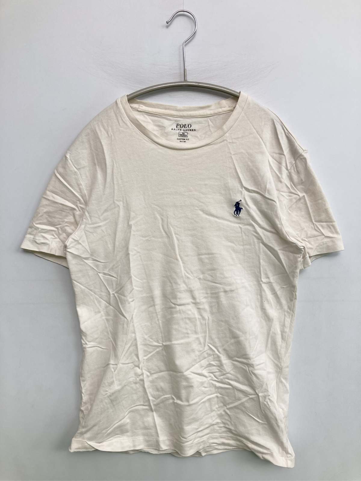 【中古】Polo Ralph Lauren ポロラルフローレン Tシャツ/カットソー XS ホワイト 無地 ワンポイント ブランドロゴ ミドル丈 半袖 クルーネック(丸首) メンズ|digdig 店