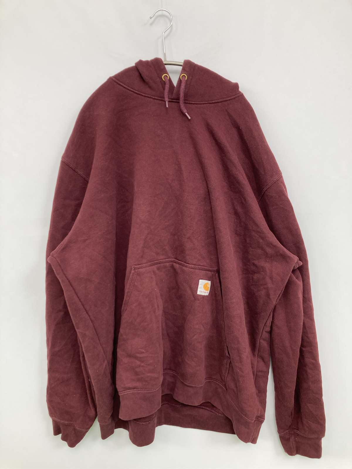 【中古】Carhartt 鉄道車両ハート型 パーカー 2XL 赤銅色 汗水 裏起毛 無地 ブランド名ロゴタイプ ティーシャツ 長袖 メンズ