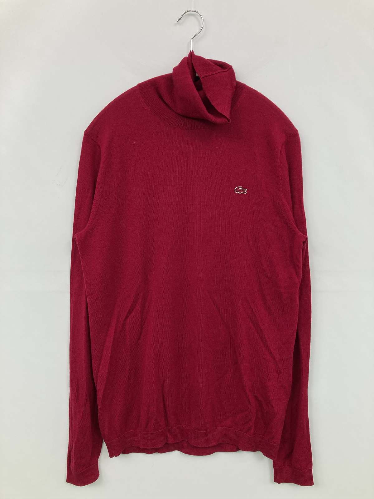 【中古】LACOSTE ラコステ ニット/セーター 40 レッド ウール・ニット 無地 ワンポイント ブランドロゴ ミドル丈 長袖 タートルネック/ハイネック レディース｜digdig 店