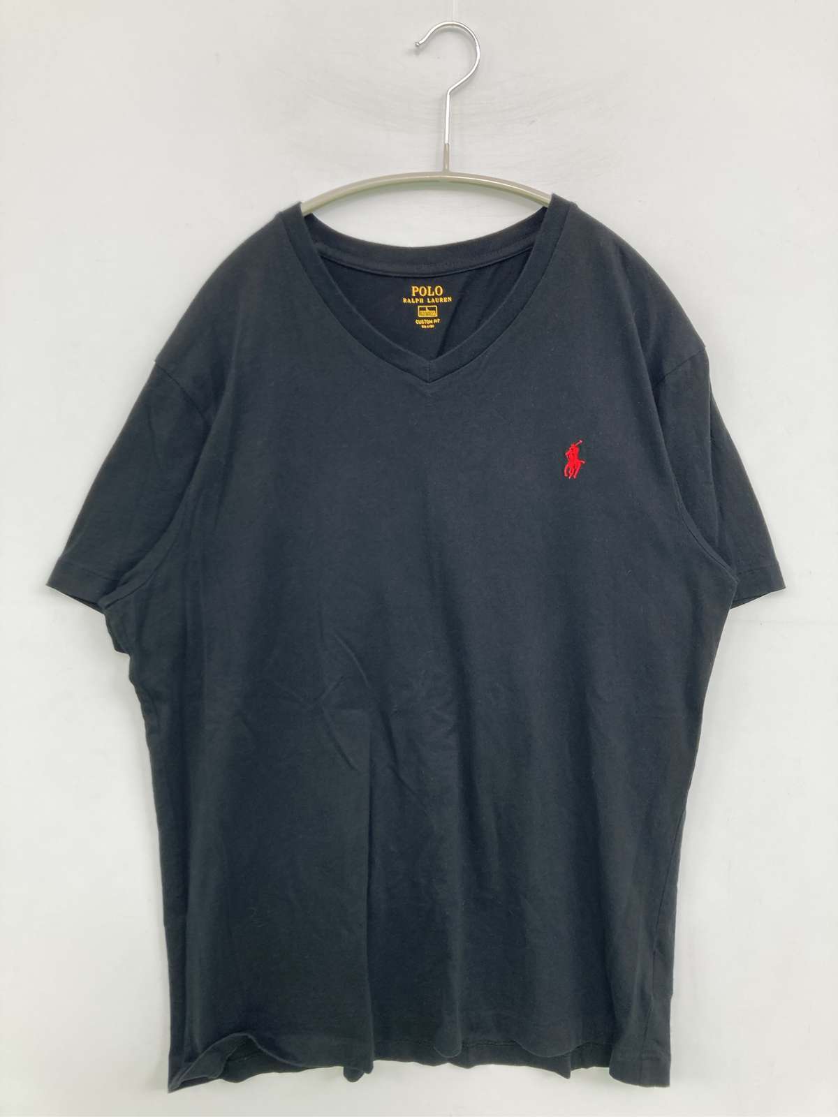 【中古】Polo Ralph Lauren ポロラルフローレン Tシャツ/カットソー L ブラック 無地 ブランドロゴ ワンポイント ミドル丈 半袖 Vネック レディース｜digdig 店