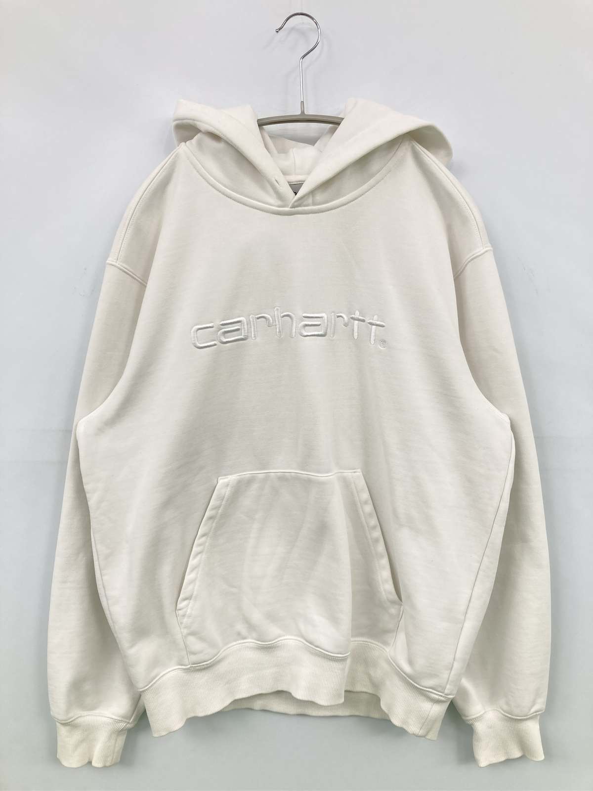 【中古】Carhartt 鉄道車両ハート型 パーカー S 白いこと 綿織物 裏起毛 無地 ブランド名ロゴタイプ 刺しゅう ティーシャツ 長袖 メンズ レディース