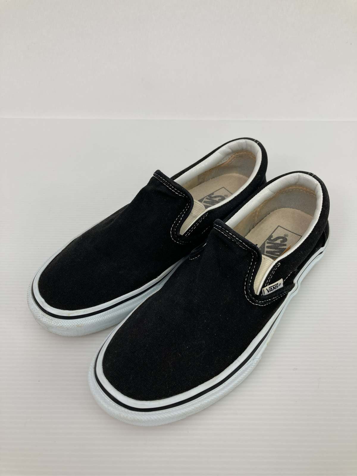 【中古】VANS バンズ スリッポン 黒いこと 帆布 無地 ブランド名ロゴタイプ メンズ レディース