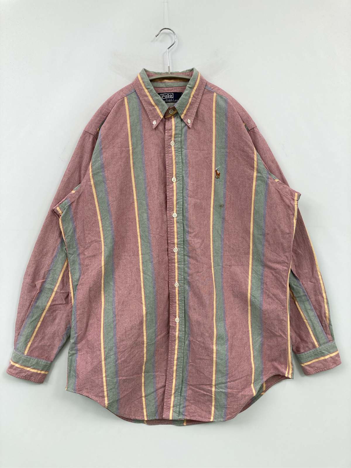【中古】Polo Ralph Lauren ポロラルフローレン シャツ/ブラウス L ピンク コットン ストライプ柄 ミドル丈 長袖 ボタンダウン メンズ｜digdig 店 8,455円