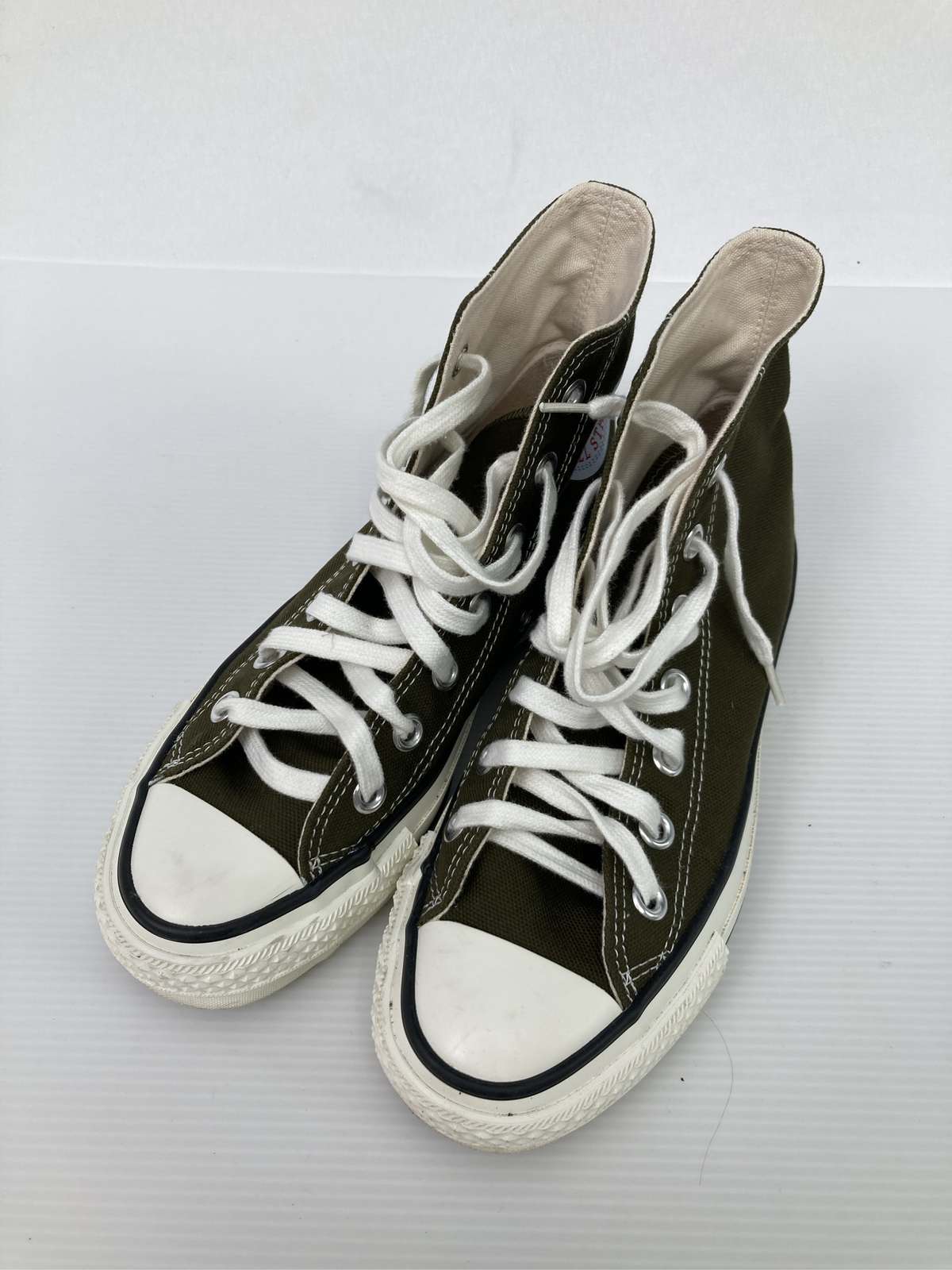 【中古】CONVERSE コンバース スニーカー 23.0 カーキ 帆布 無地 ブランド名ロゴタイプ 紐 御機嫌とり捨てる メンズ レディース