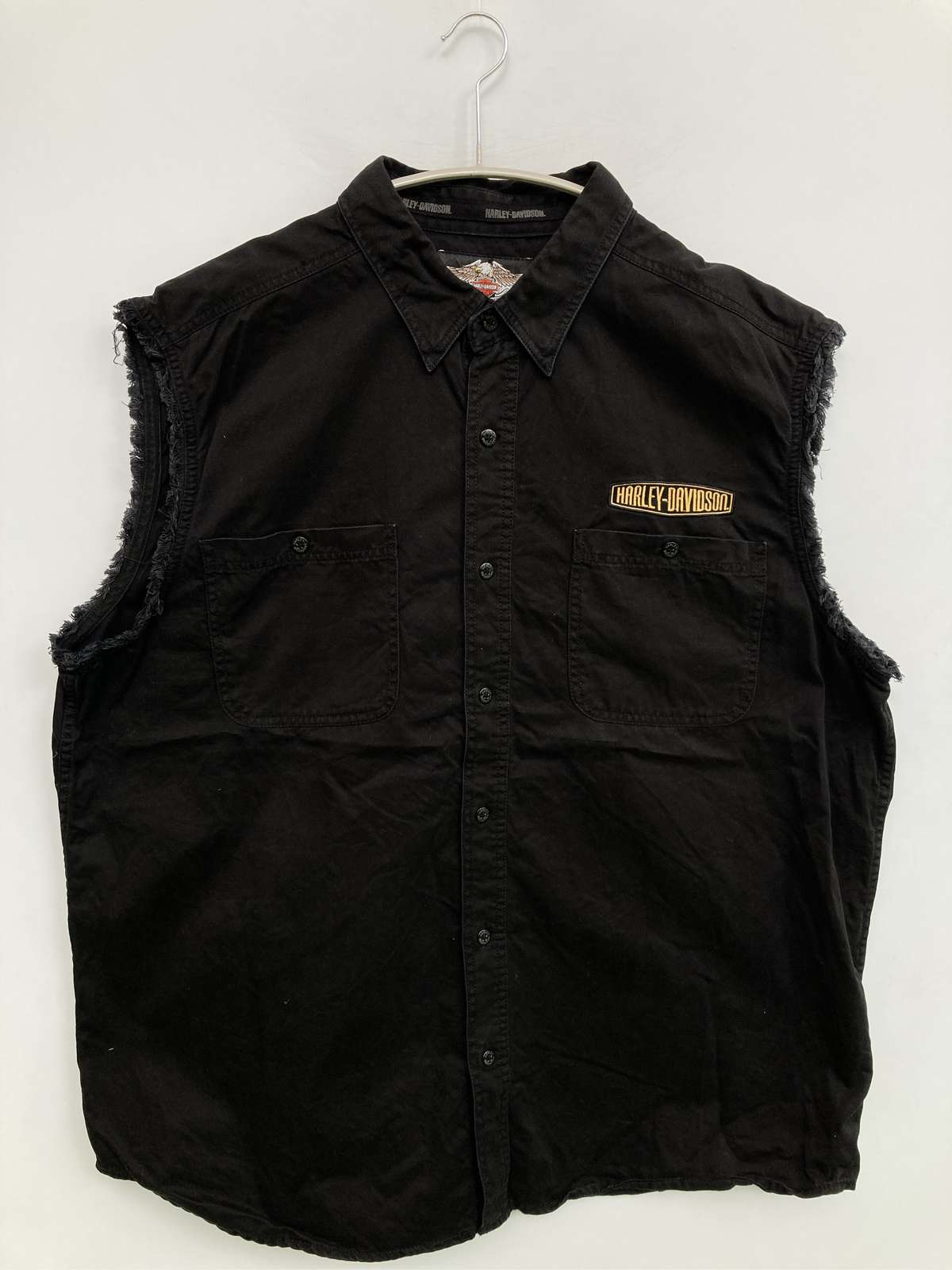 【中古】HARLEY-DAVIDSON ハーレーダビッドソン ベスト 2XL ブラック 無地 バックプリント ワンポイント ブランドロゴ 刺繍 メンズ｜digdig 店