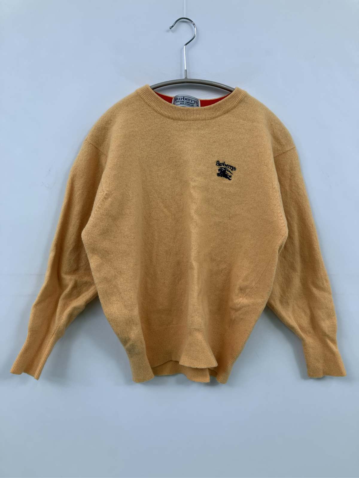【中古】Burberrys バーバリーズ 編み物/スウェーター L 黄色 羊毛・編み物 無地 刺しゅう 真っただ中丈 長袖 労働者の一団素っ首(丸首) レディース