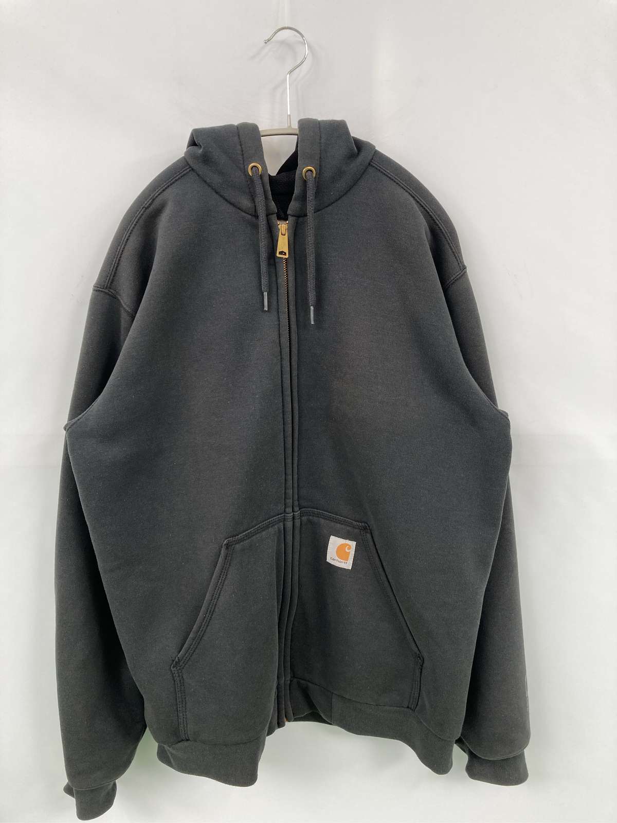 【中古】Carhartt カーハート パーカー S ブラック コットン 裏起毛 無地 ワンポイント ブランドロゴ ジップアップ 長袖 メンズ|digdig 店