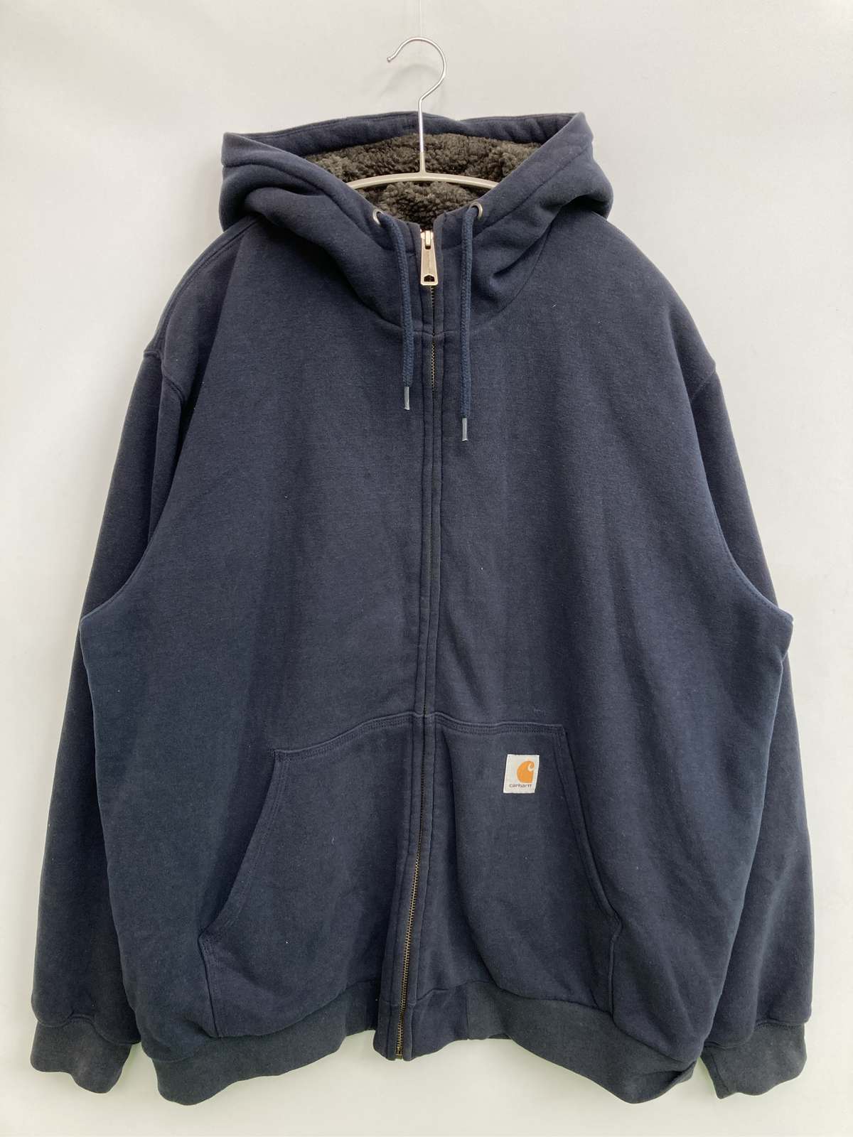 【中古】Carhartt 鉄道車両ハート型 パーカー XL 米国海軍 ボア 裏起毛 無地 ワンポイント ブランド名ロゴタイプ ジップアップ 長袖 メンズ